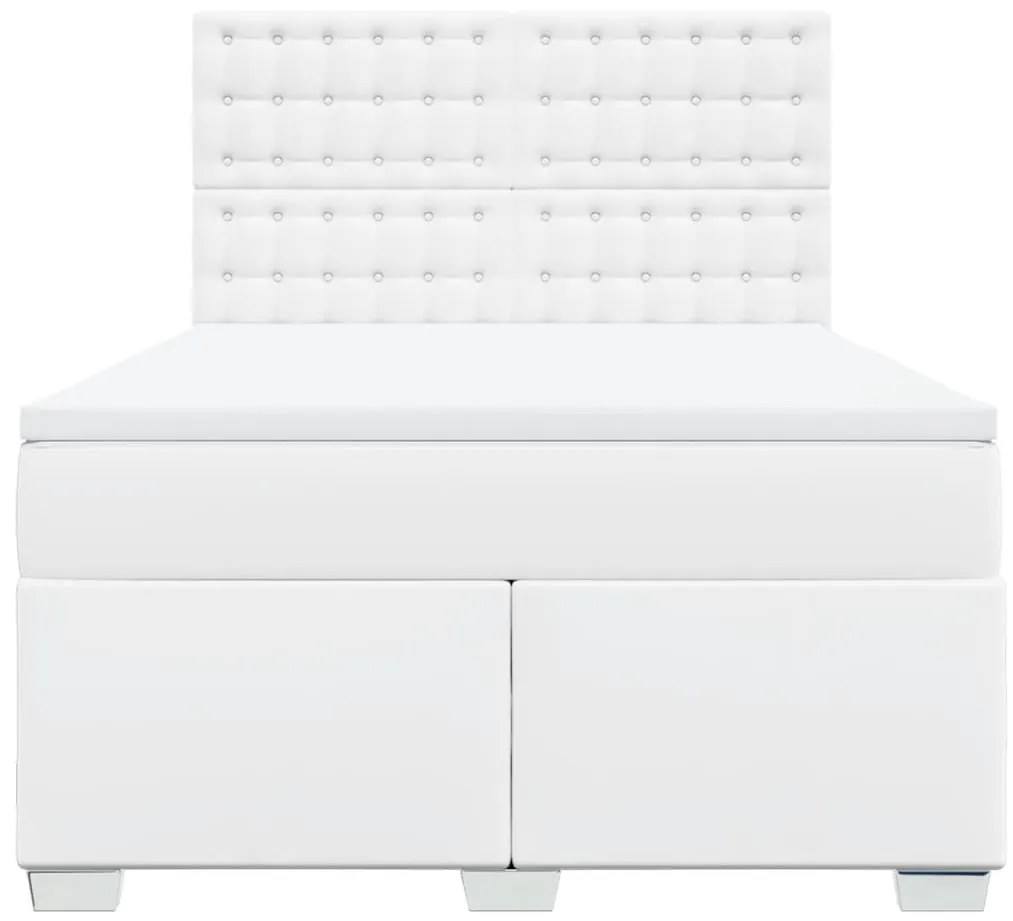 Cama com molas/colchão 160x200 cm couro artificial branco