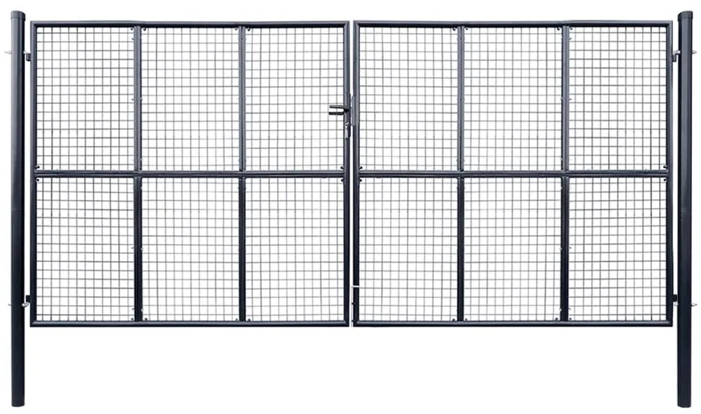 vidaXL Portão de jardim em tela de aço galvanizado 400x175 cm cinza