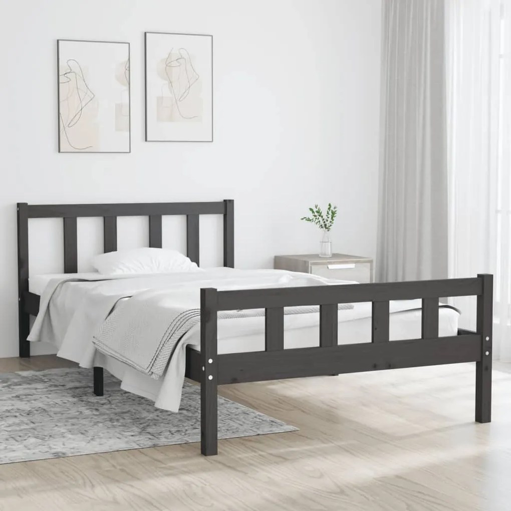 vidaXL Estrutura de cama 90x200 cm madeira maciça cinzento