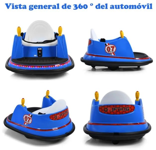 Carrinho de choques infantil elétrico giratório 360° 6 V com luzes Música 57 x 75 x 42 cm Azul