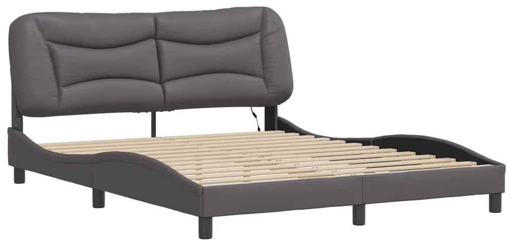 Estrutura de cama c/ luzes LED 160x200cm couro artificial cinza