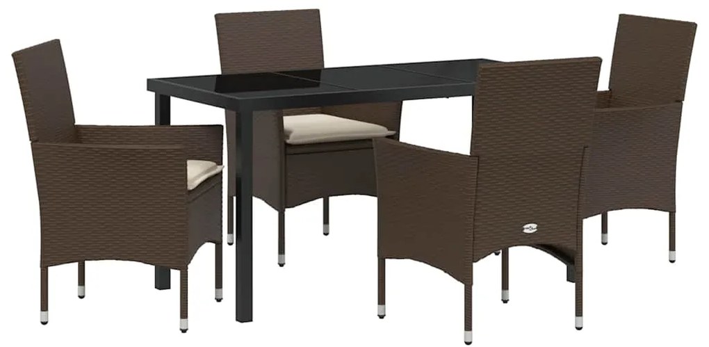 Conjunto de Jantar de Jardim 5 Peças com Almofadas de Rattan Sintético