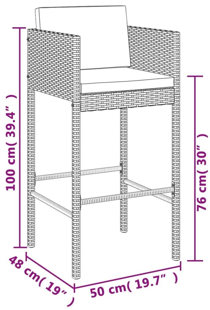 5 pcs conjunto de bar para jardim c/ almofadões vime PE cinza