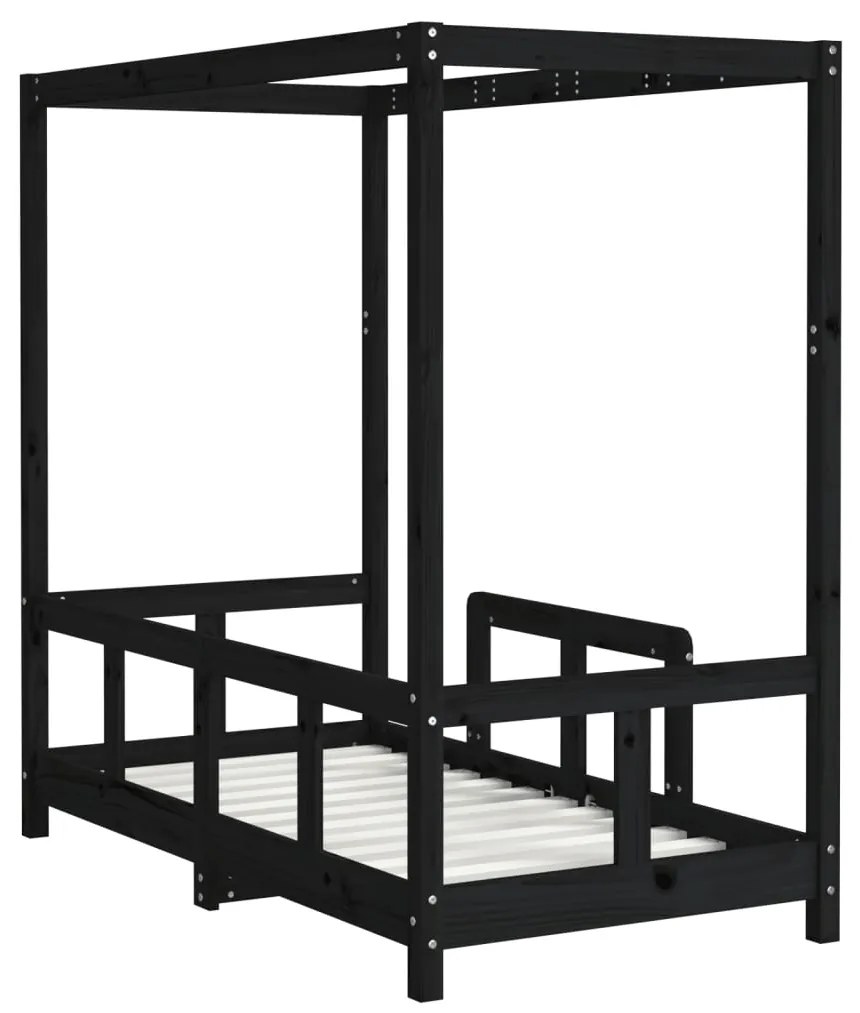 Estrutura de cama infantil 70x140 cm pinho maciço preto
