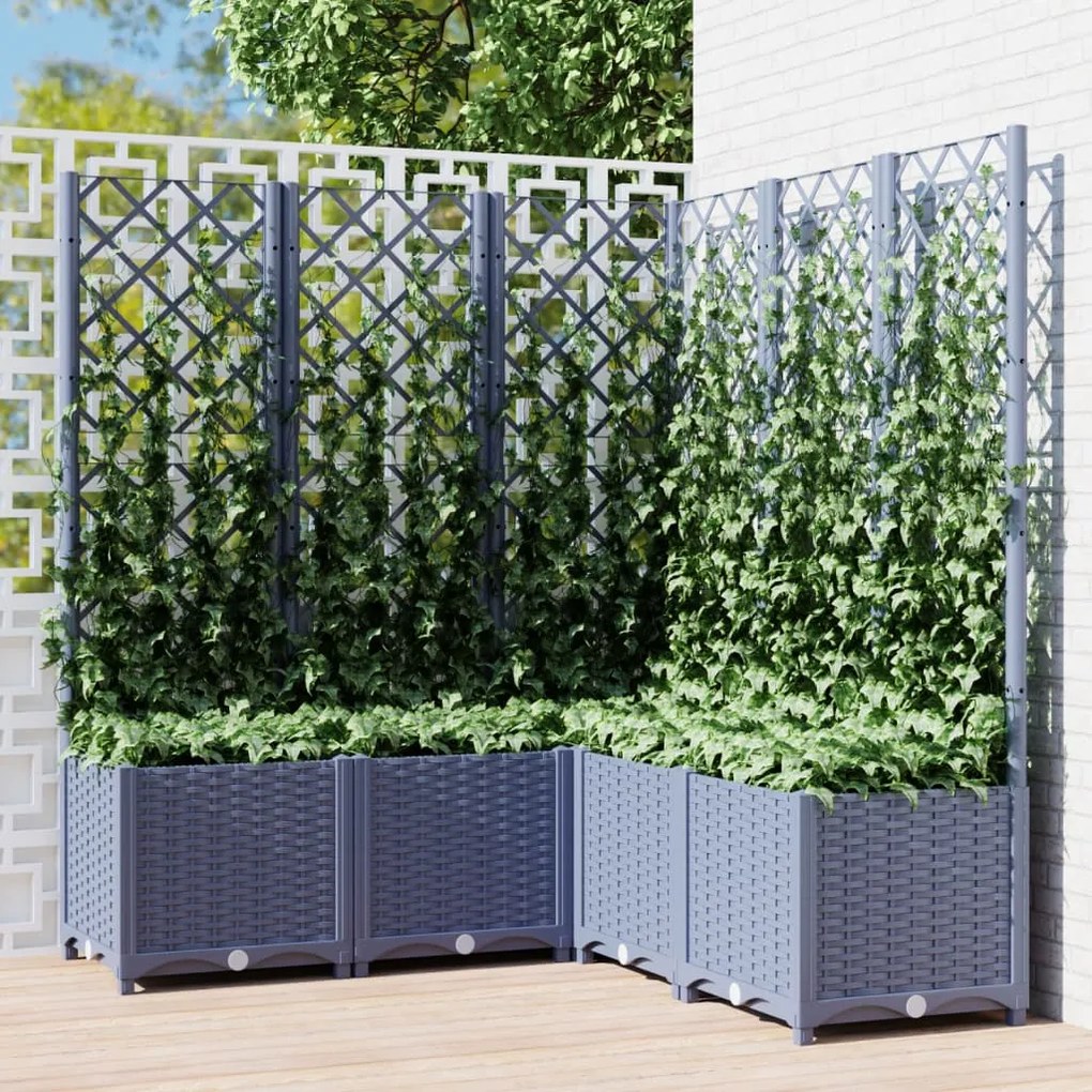 vidaXL Vaso/floreira jardim c/ treliça 120x120x136 cm PP cinzento azul