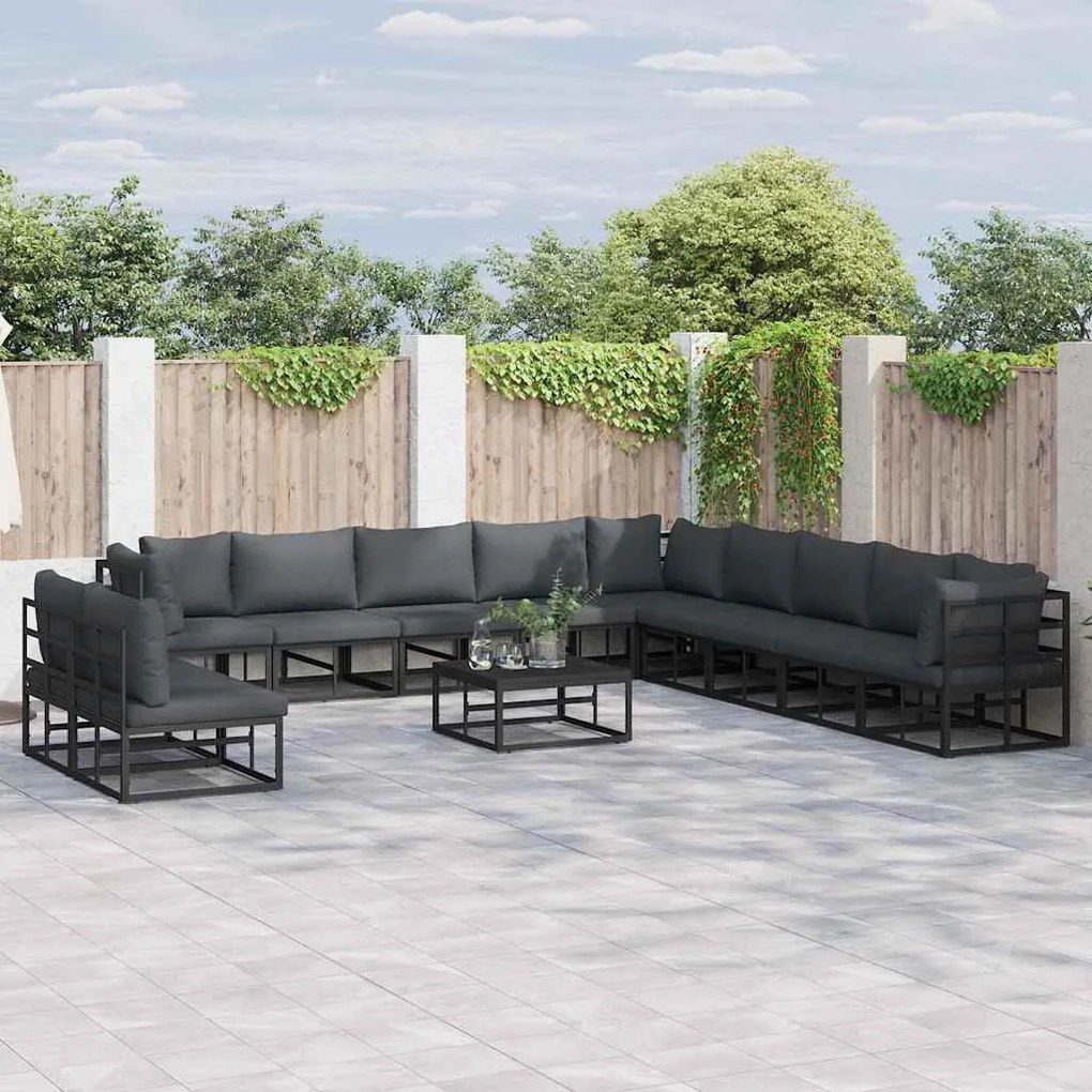 vidaXL Conjunto de Sofá de Jardim 12 pcs Preto 70 x 70 x 32 cm