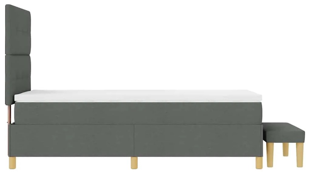Cama Box Spring com Colchão e Banco Cinza Escura 80x200 cm Tecido