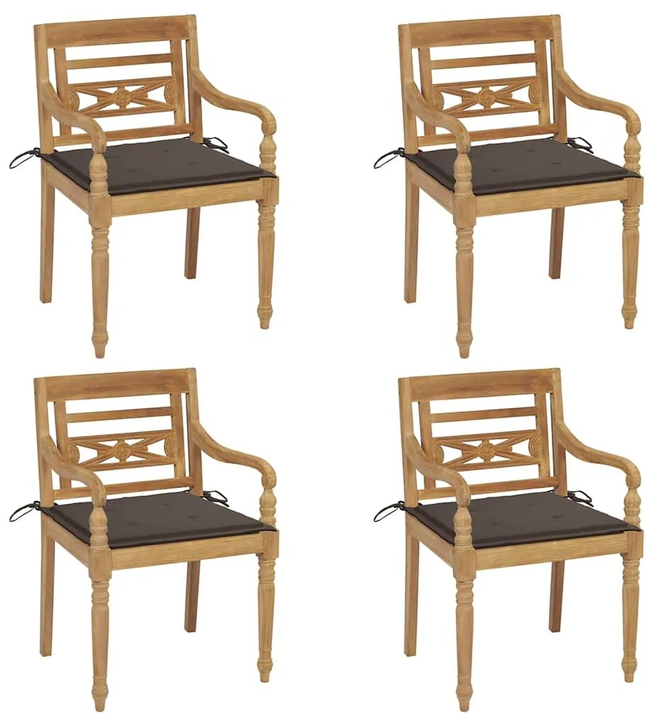 vidaXL Cadeiras Batávia com almofadões 4 pcs madeira de teca maciça