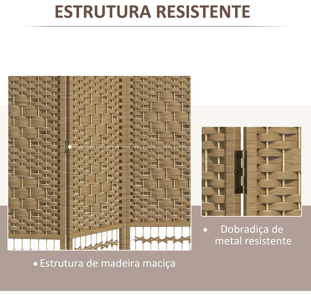 Biombo de 4 Painéis Dobrável Separador de Ambientes de Corda de Papel e Estrutura de Madeira 60x170 cm Natural