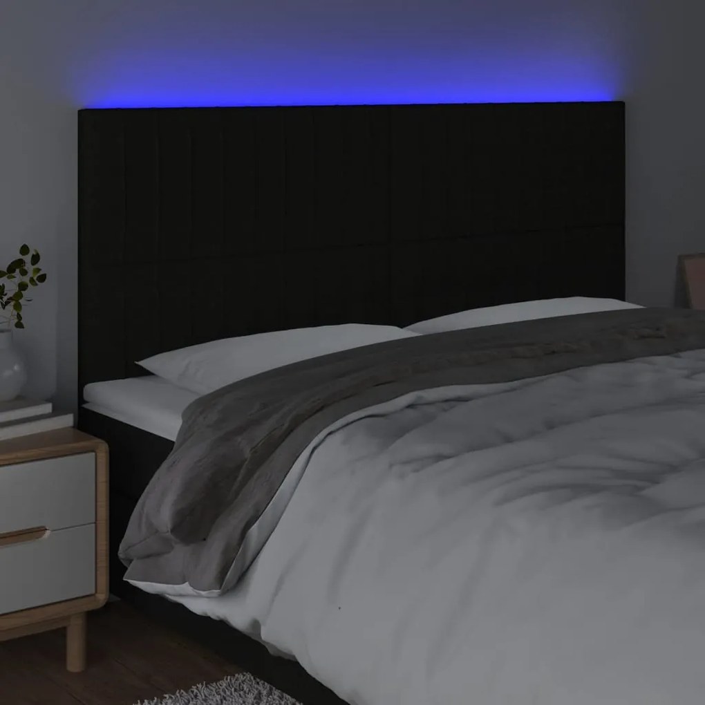 Cabeceira de cama c/ luzes LED tecido 200x5x118/128 cm preto