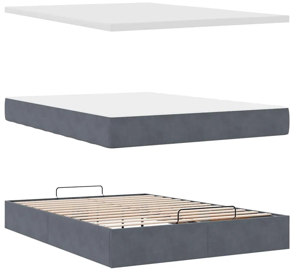 Estrutura de cama otomana com colchão 140x190cm cinzento escuro