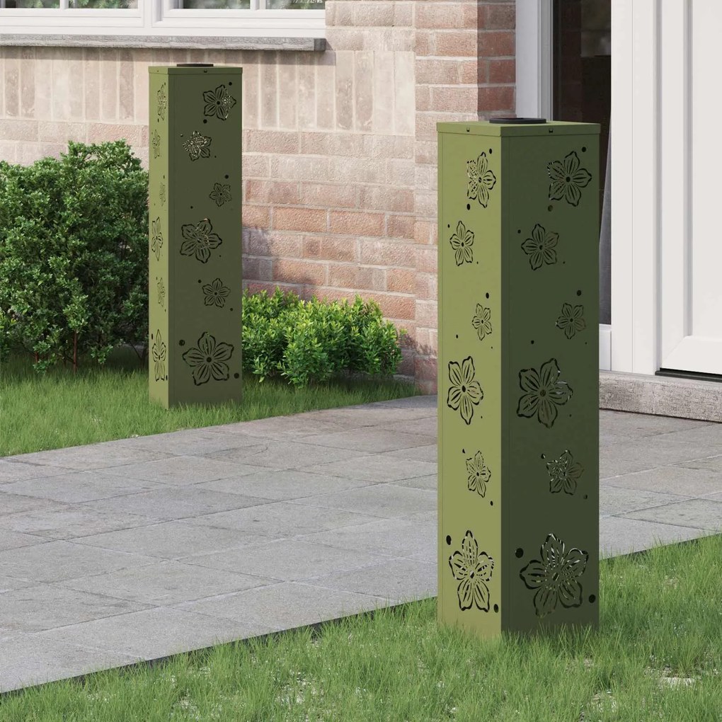 vidaXL Luz Solar LED de Caminho 2 pcs Verde Oliva Aço Laminado a Frio