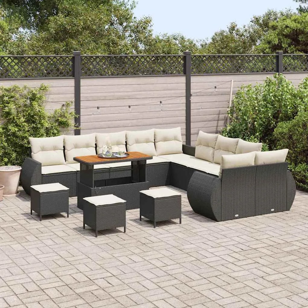 Conjunto de Sofás de Jardim vidaXL de 14 Peças com Almofadas Preto Rat