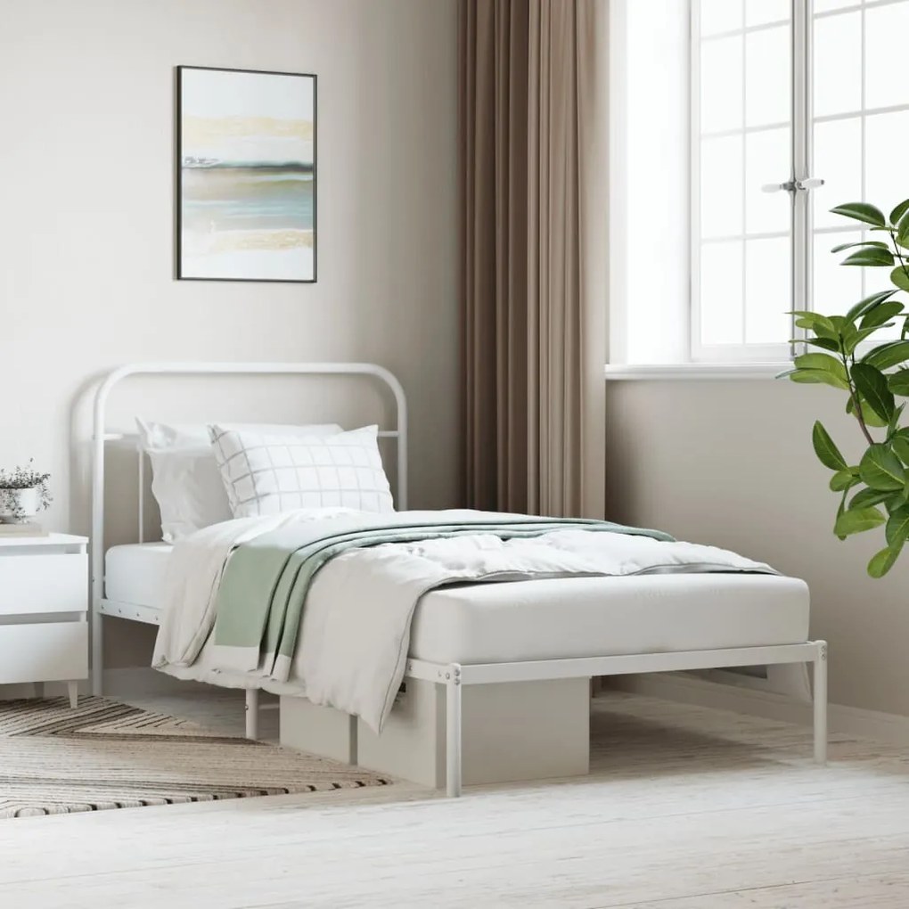 Estrutura de cama com cabeceira 100x200 cm metal branco