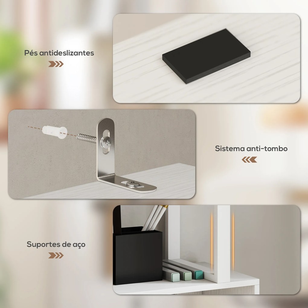Estante de 5 Níveis em Forma de S Estante de Livros com 5 Prateleiras e 2 Portas 60x23,8x179,2 cm Branco