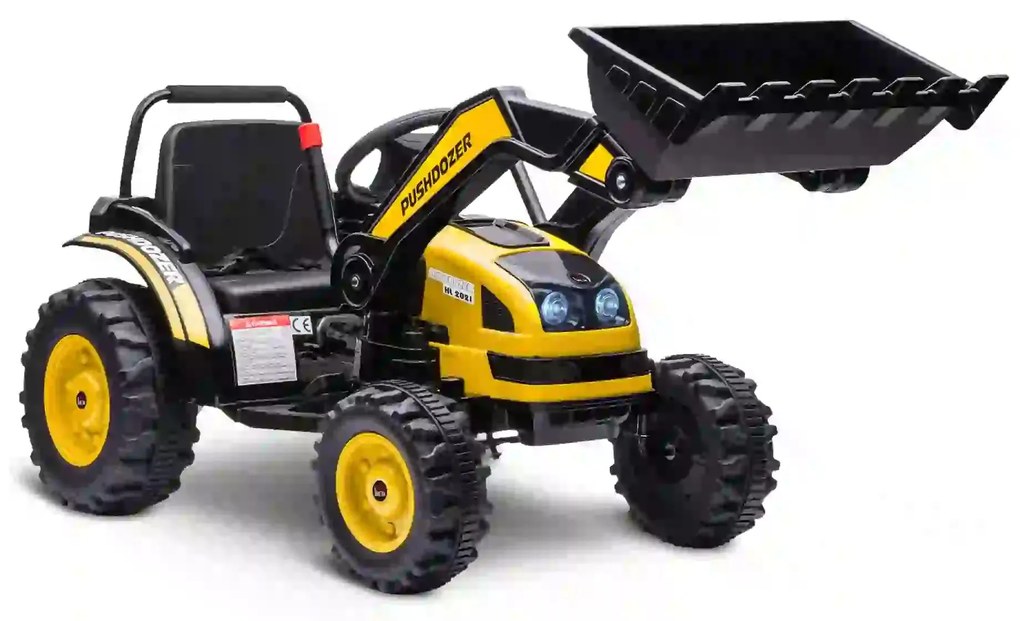 Trator Escavadora Elétrica para Crianças acima de 3 Anos Veículo Infantil com Pá Bateria 6V Música e Luzes 132x62x65 cm Preto e Amarelo