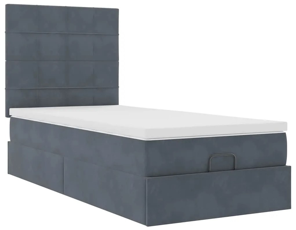 Estrutura de cama otomana com colchões cinza escuro veludo