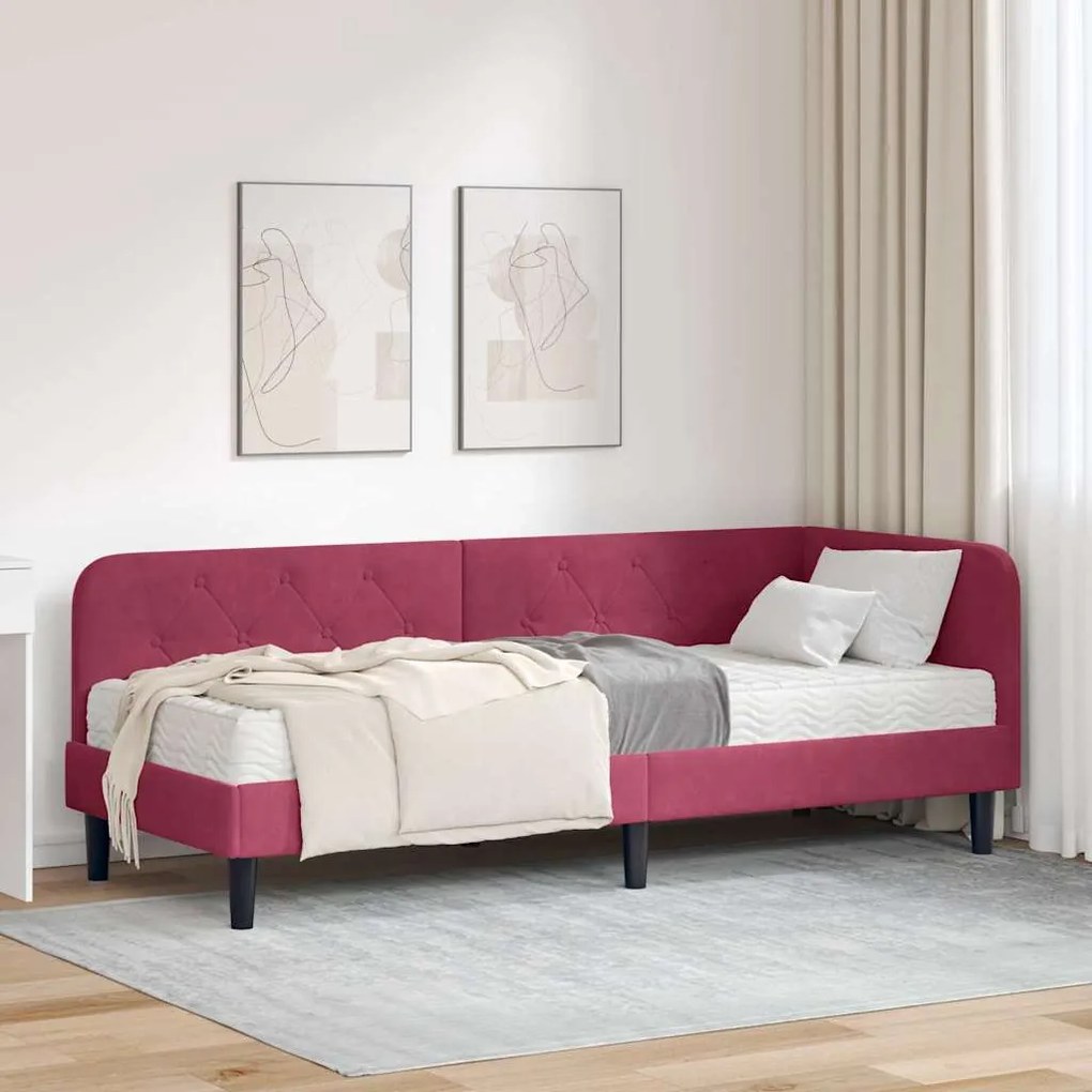 vidaXL Estrutura de Cama de Canto Vinho Vermelho 80 x 200 cm Veludo