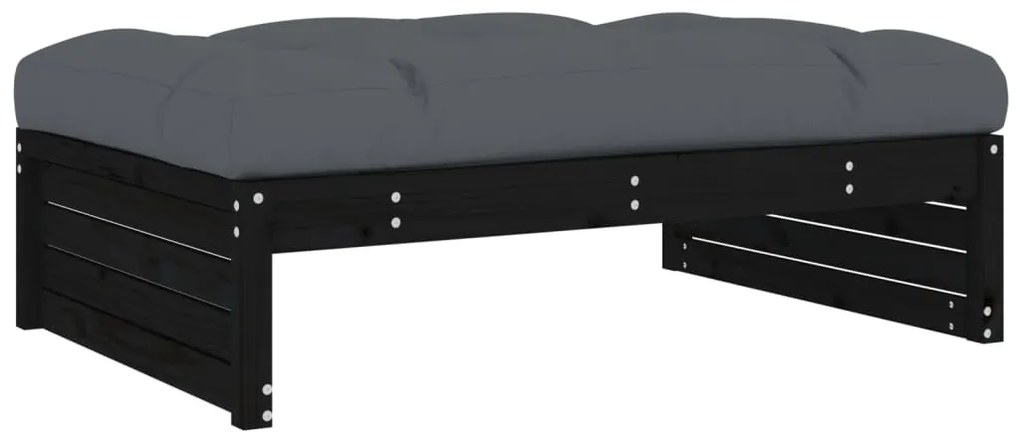 2pcs conjunto lounge jardim c/ almofadões madeira maciça preto
