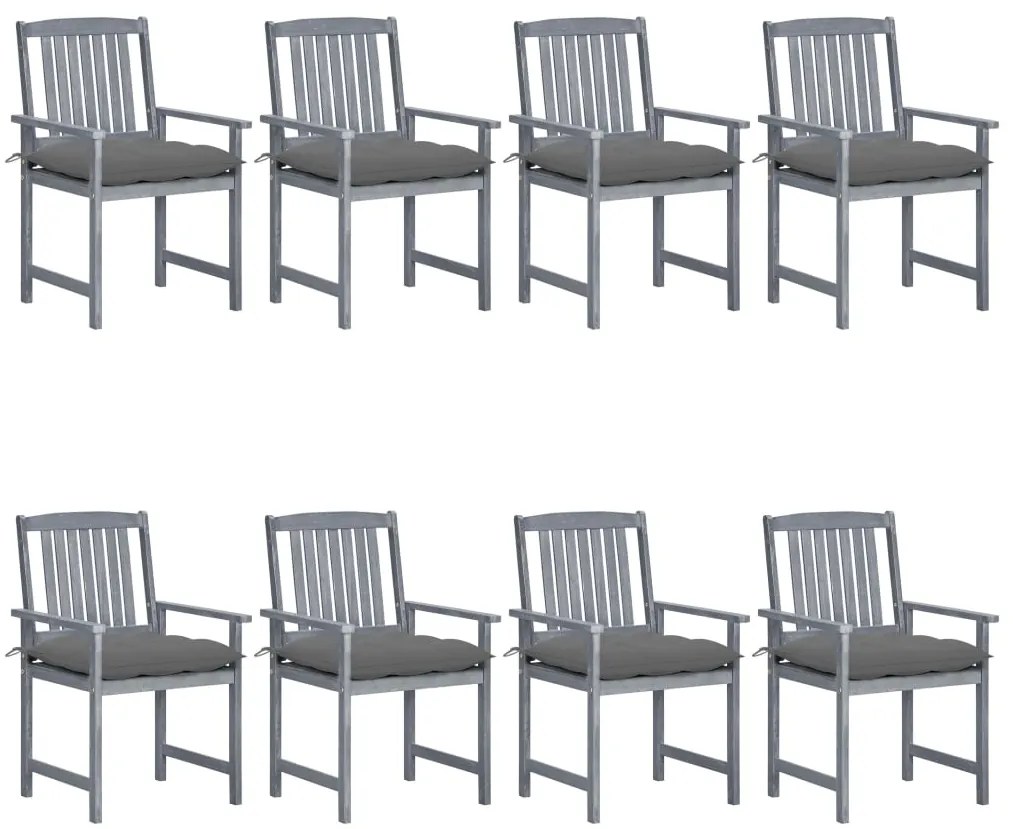 Cadeiras de jardim c/ almofadões 8 pcs acácia maciça cinzento