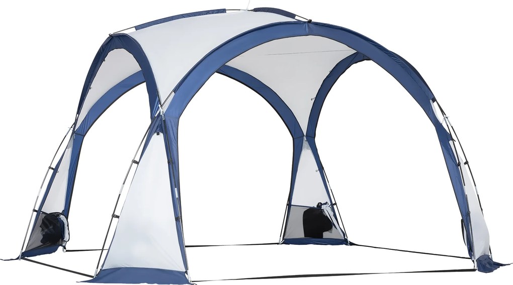 Outsunny Tenda Familiar Domo 6–8 Pessoas com 4 Portas e Mosquiteiros, Oxford Removível — Branco/Azul | Aosom Portugal