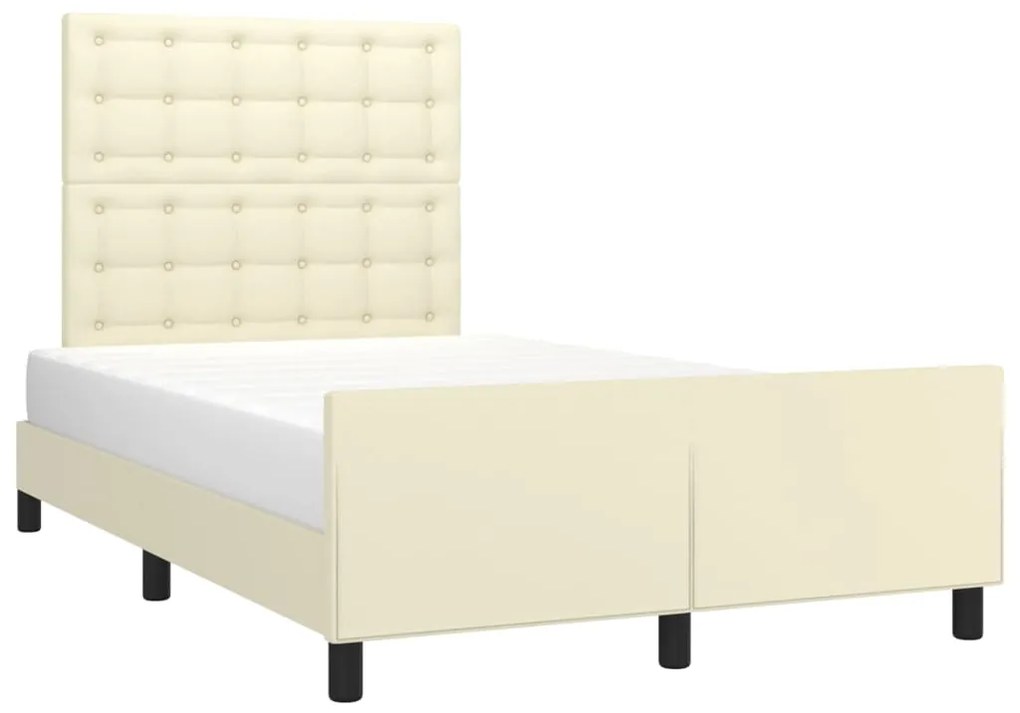 Estrutura de cama c/ cabeceira couro artificial 120x200cm creme