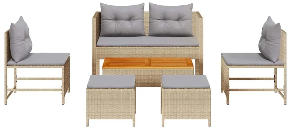 Conjunto de Sofás para Exterior Bege e Cinza Claro Rattan, Tecido