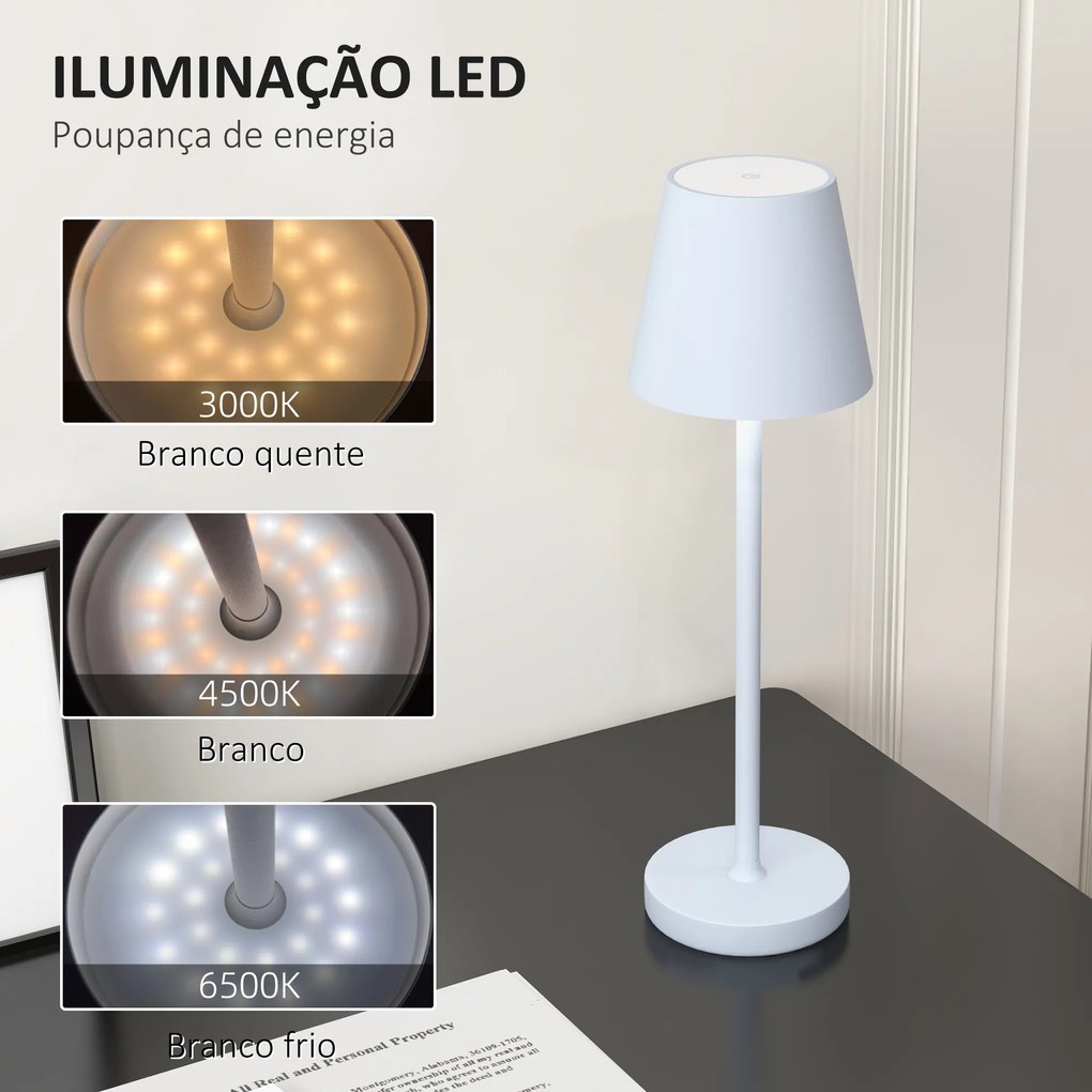 Candeeiro de Mesa com Luzes LED Candeeiro de Mesa Sem Fios Recarregável por USB-C 3 Cores Ø11,2x36,5 cm Cinza