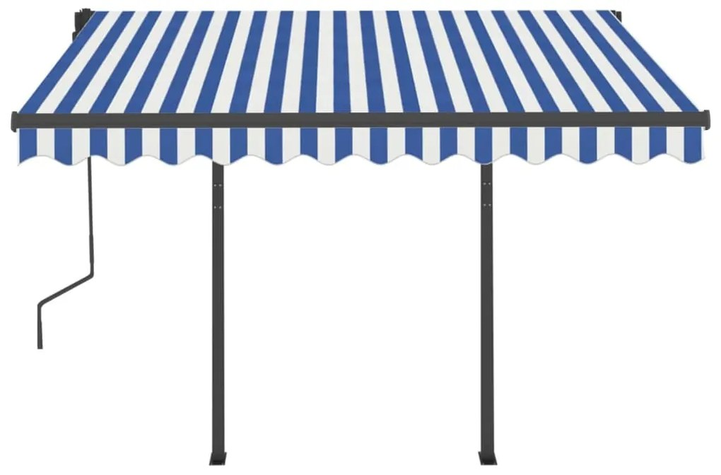 Toldo retrátil automático com postes 3x2,5 m azul e branco