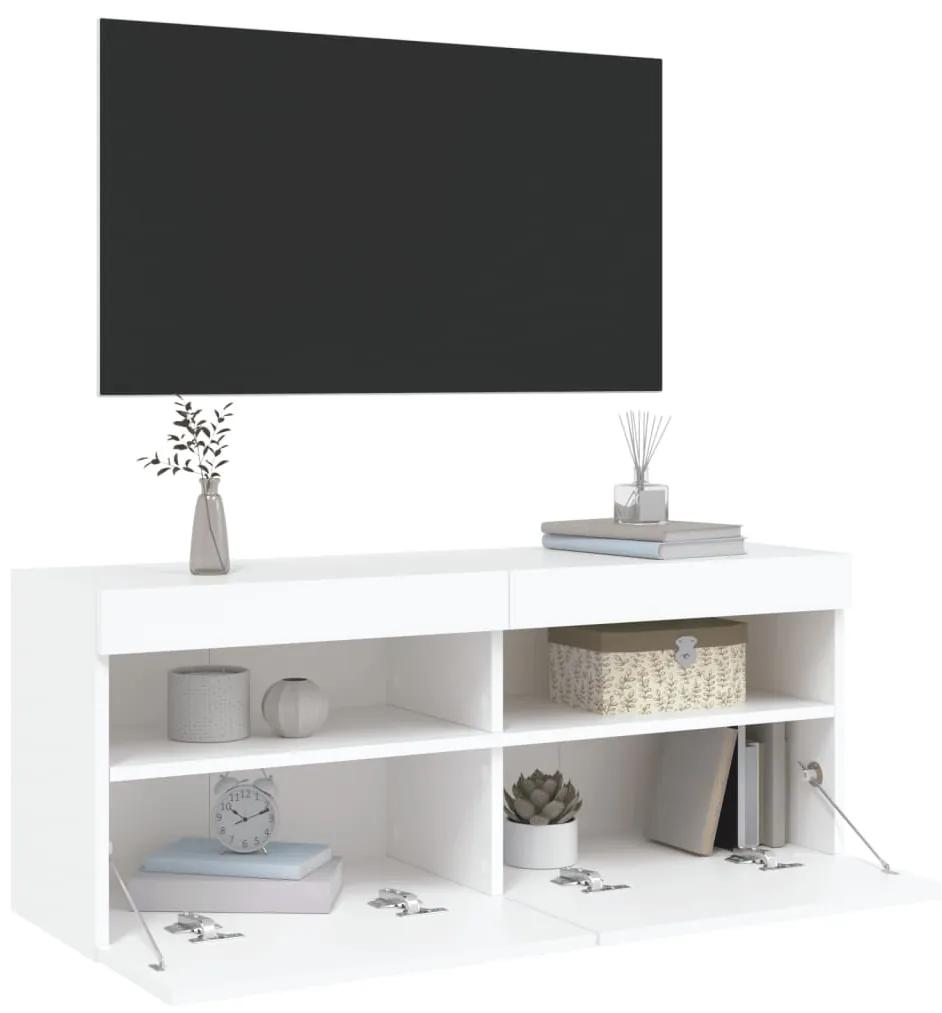 Móvel de parede para TV com luzes LED 100x30x40 cm branco