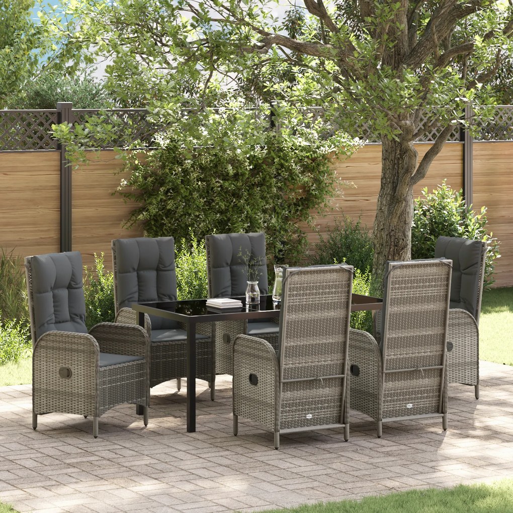 vidaXL Conjunto de Jantar de Jardim com 7 Peças em Rattan Sintético Cinza