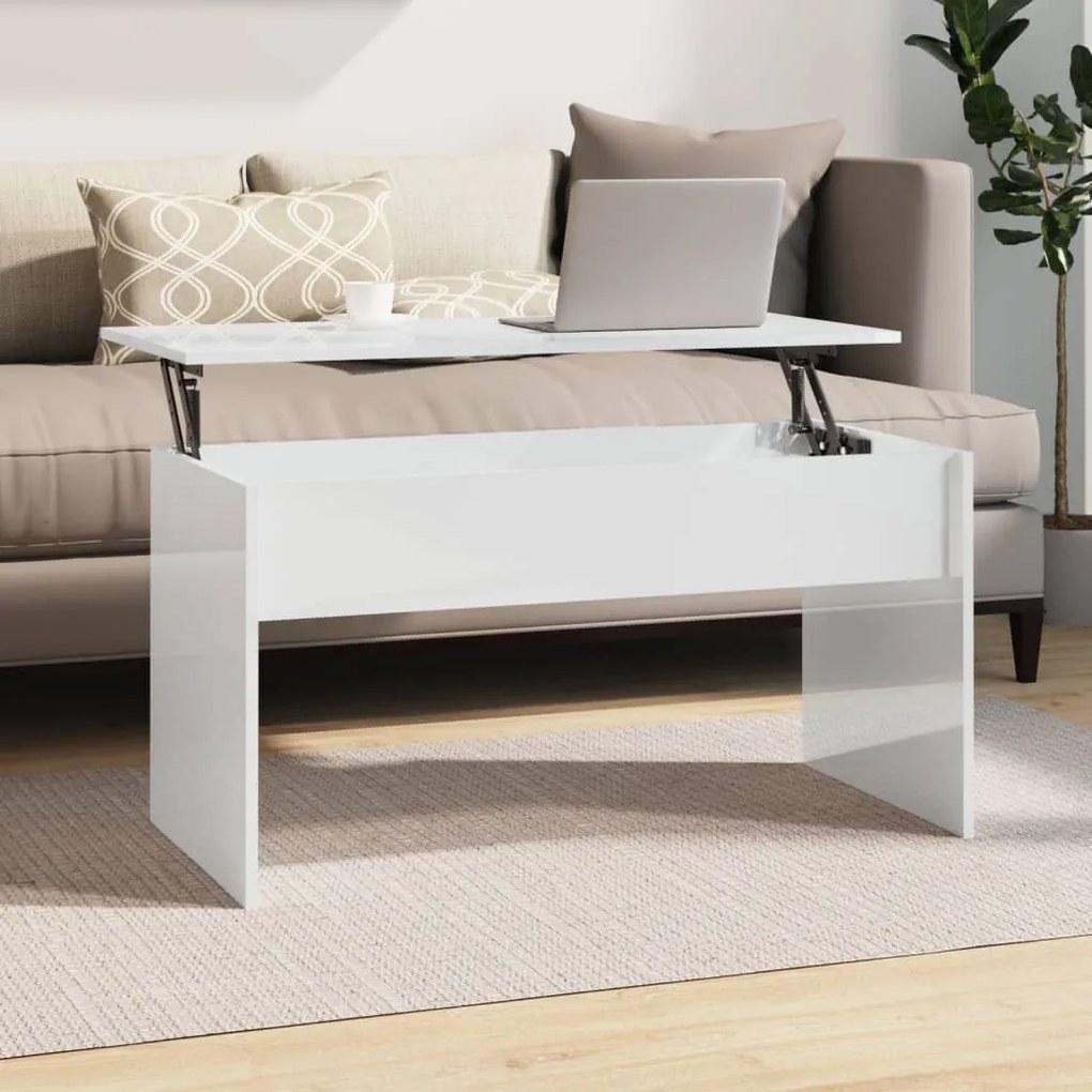 Mesa de Centro Beira Elevatória de 102 cm - Branco Brilhante - Design