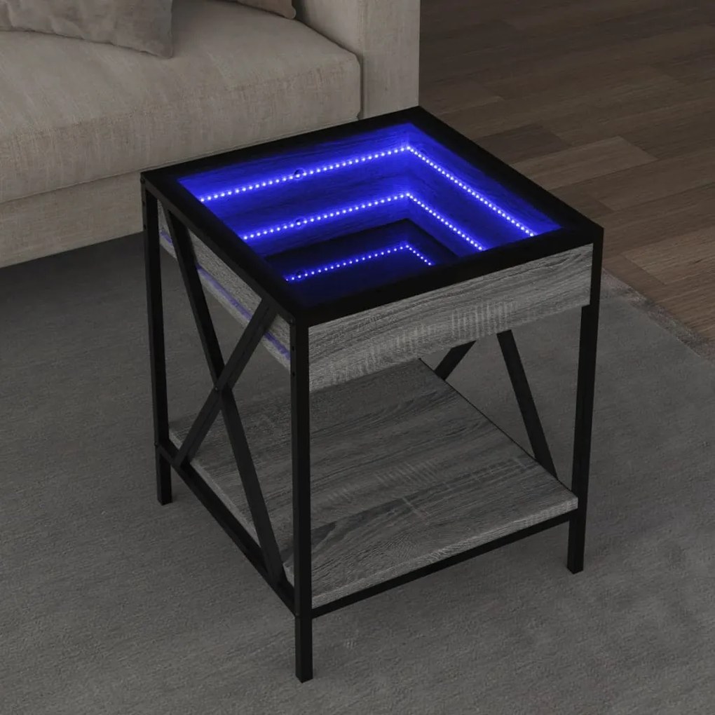 Mesa de centro luzes LED Infinity 40x40x49 cm cinzento sonoma