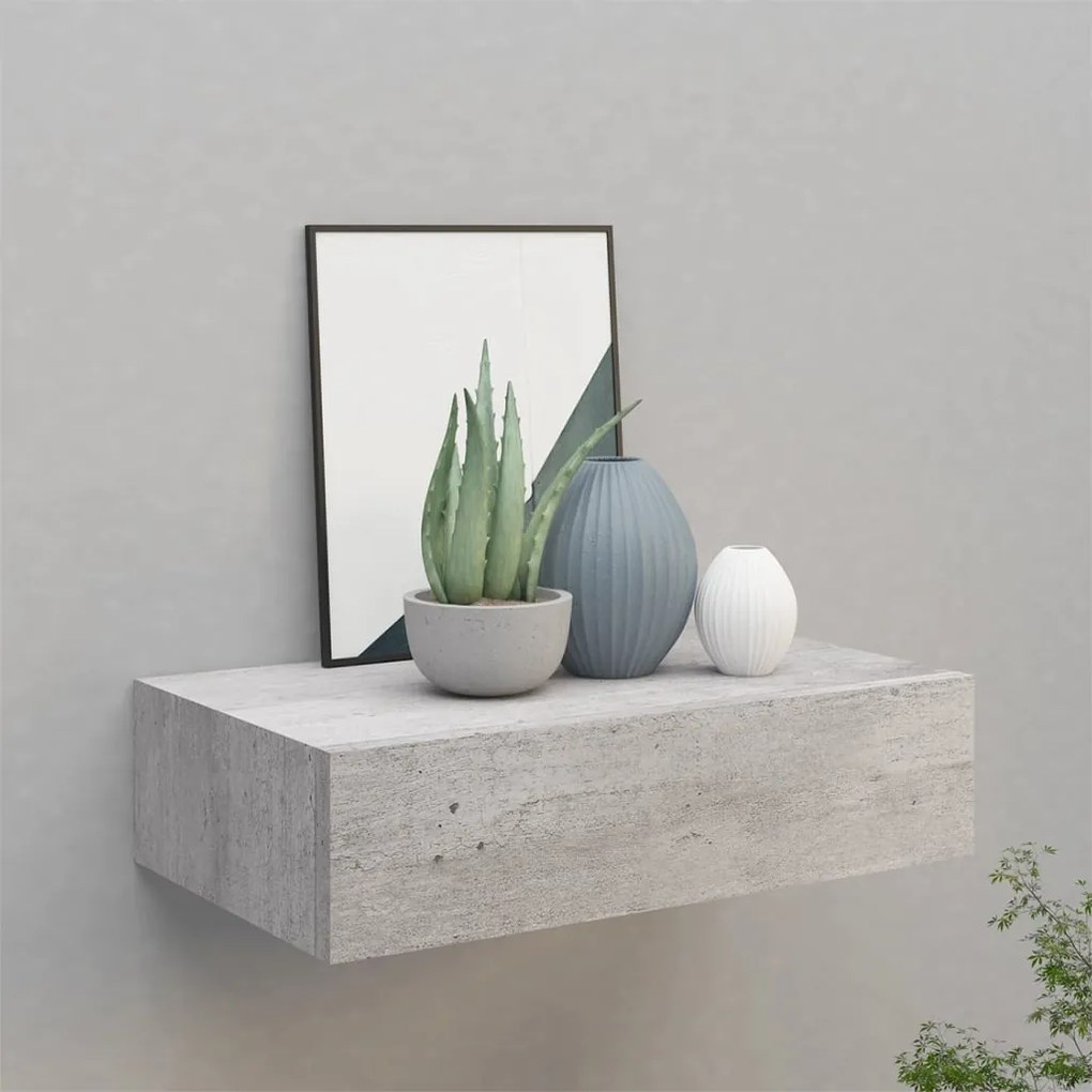 330251 vidaXL Prateleira de parede com gaveta MDF 40x23,5x10 cm cinza cimento