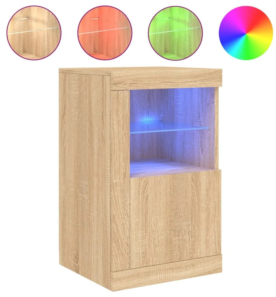 Mesas de apoio c/ LEDs 2 pcs derivados madeira carvalho sonoma