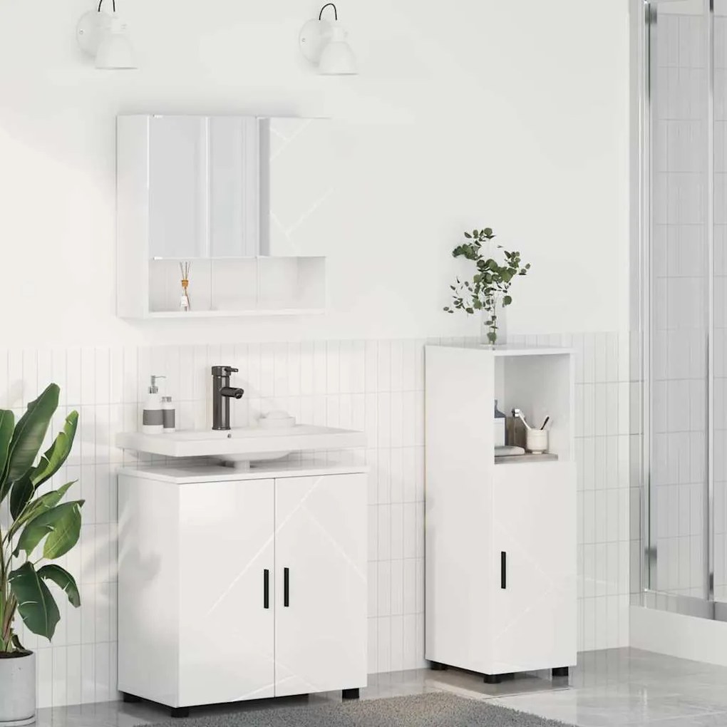 vidaXL Conjunto de Móveis para Banheiro 3 pcs Branco brilhante