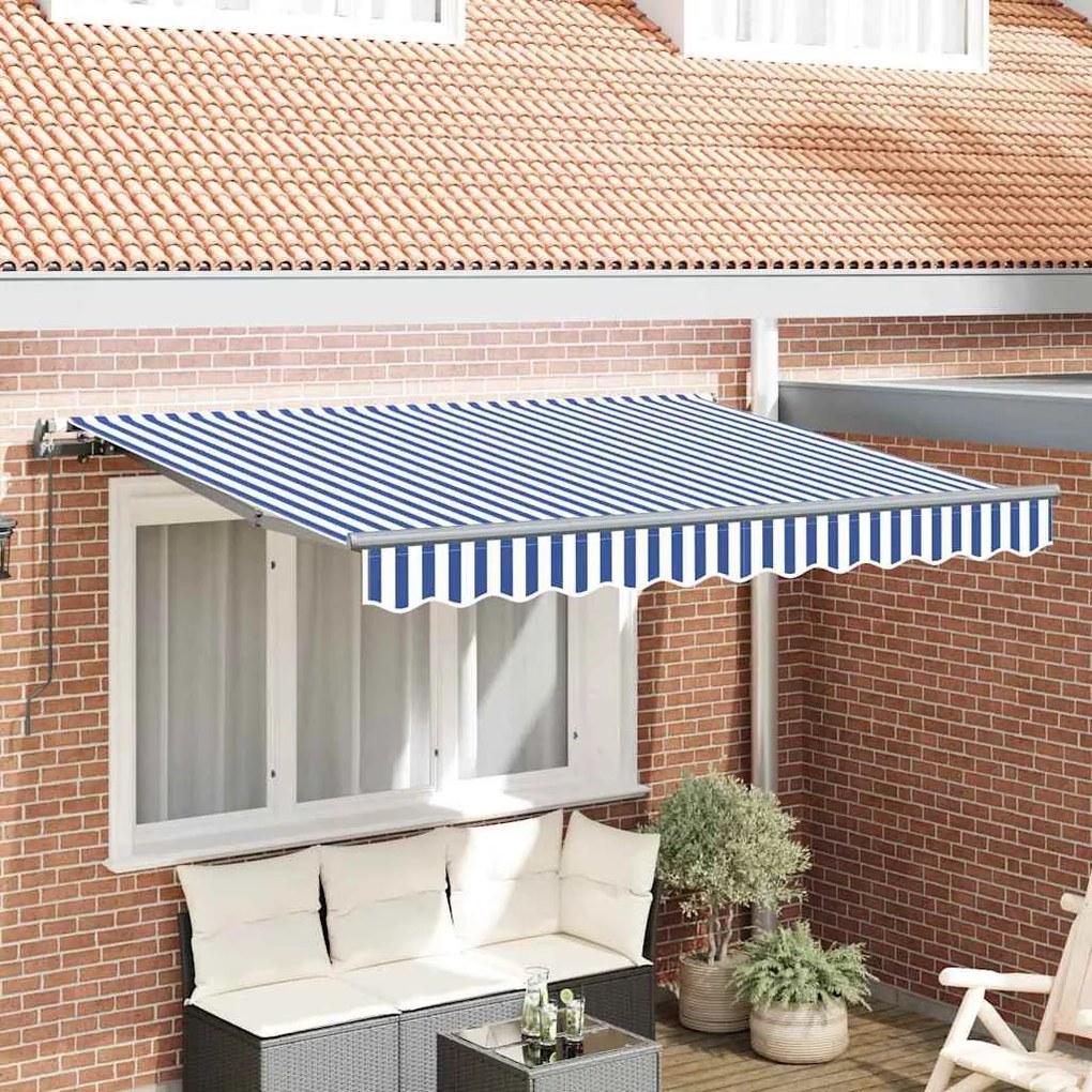 vidaXL Toldo Retrátil Manual Azul e Branco e Antracite