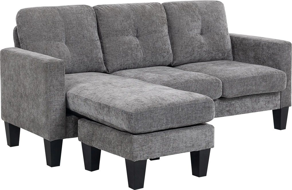 HOMCOM Sofá Chaise Longue Sofá em Forma de L Estofado em Poliéster Sofá de Canto Reversível 186x130x84 cm Cinzento Escuro | Aosom Portugal