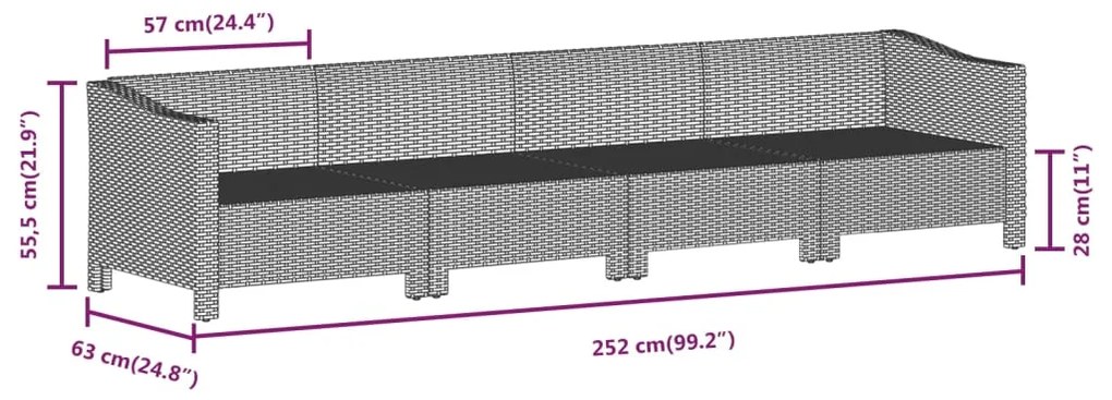 4 pcs conjunto lounge de jardim c/ almofadões vime PE cinzento