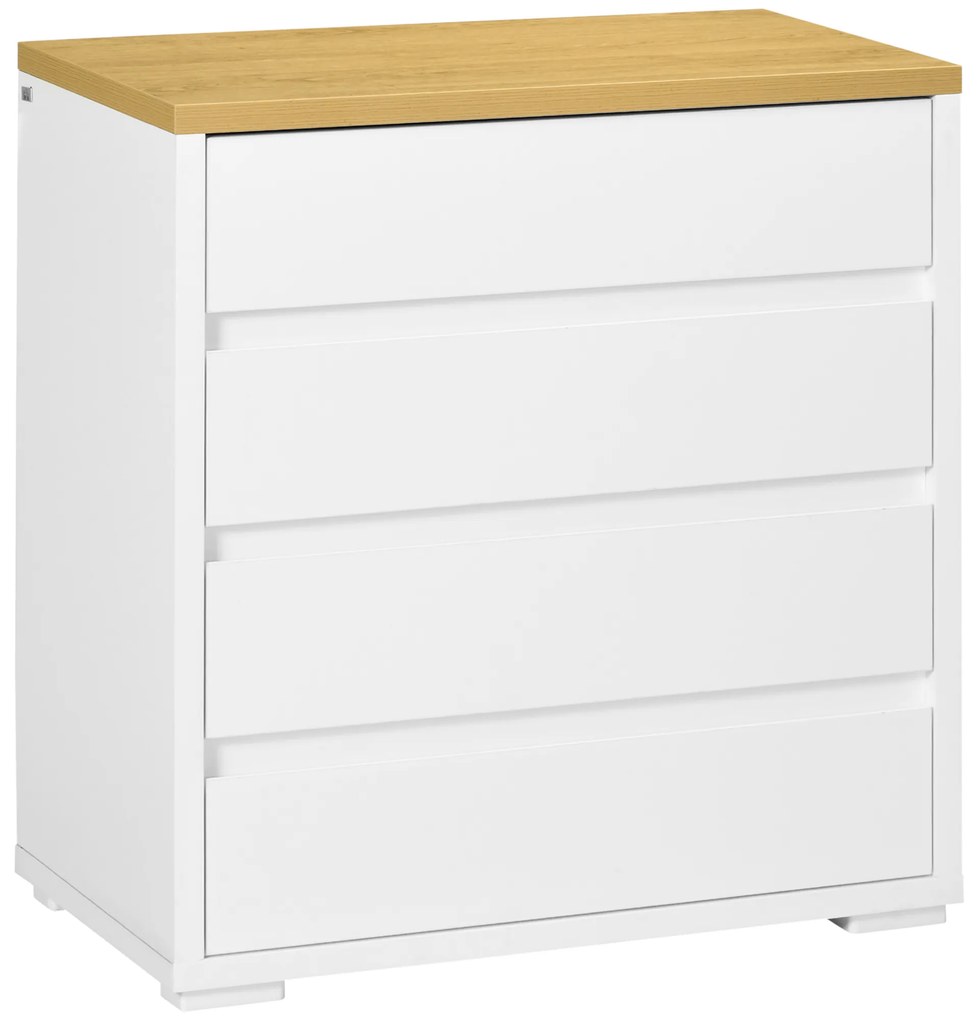 HOMCOM Cómoda Moderna com 4 Gavetas Cómoda de Madeira para Dormitório Sala de Estar Carga Máxima 40 kg 70x37x75 cm Branco e Madeira
