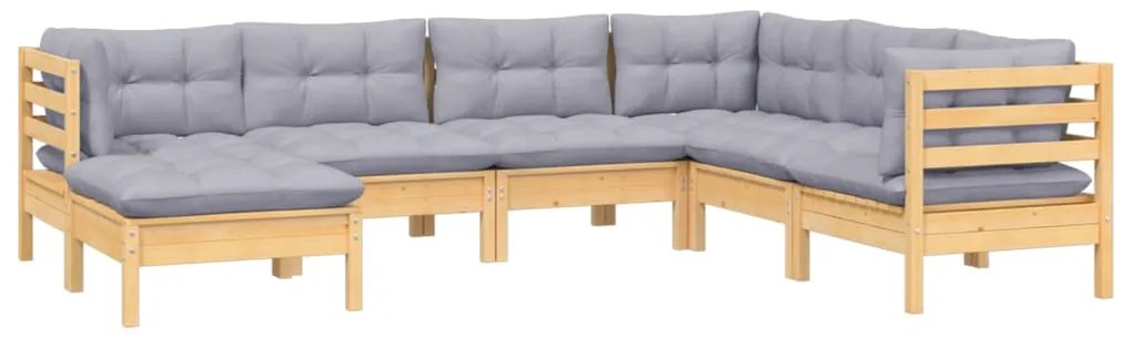 7 pcs conjunto lounge de jardim + almofadões cinza pinho maciço