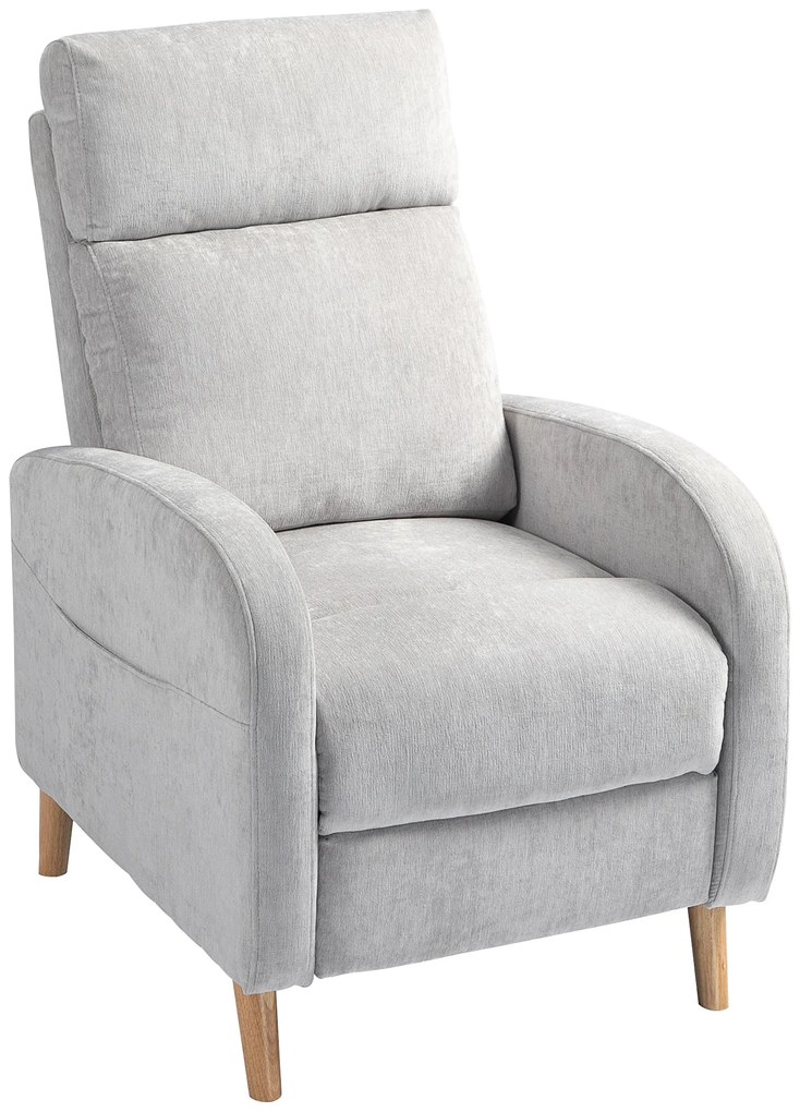 HOMCOM Poltrona Relax Reclinável Manual Estofada em Linho Sintético com Apoio para os Pés e Bolso Lateral 68x90x106 cm Cinza Claro