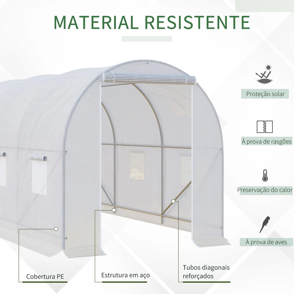 Estufa de Jardim 350x200x200 cm Estufa de Túnel com Porta Enrolável e