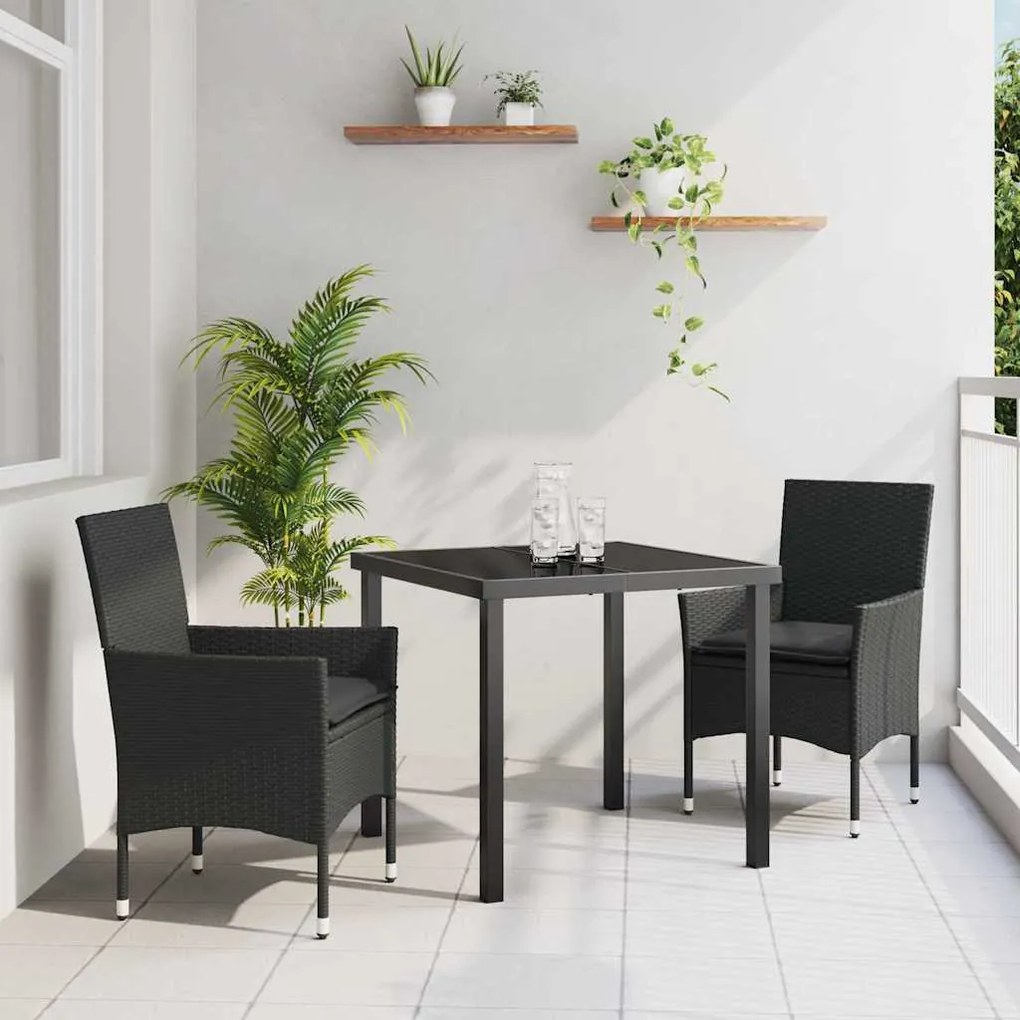 vidaXL Conjunto de Jantar de Jardim com 3 Peças e Almofadas