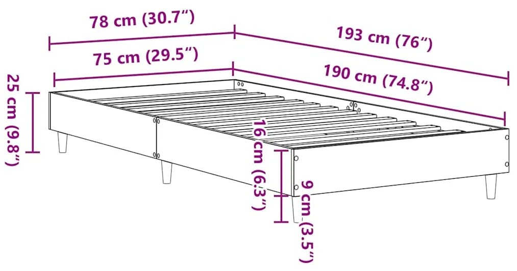 Estrutura de cama sem colchão 75x190 cm madeira velha