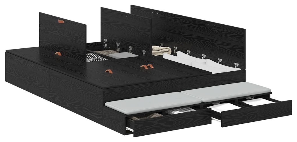 Estrutura de Cama com Arrumação Carvalho Preto 140x190 cm