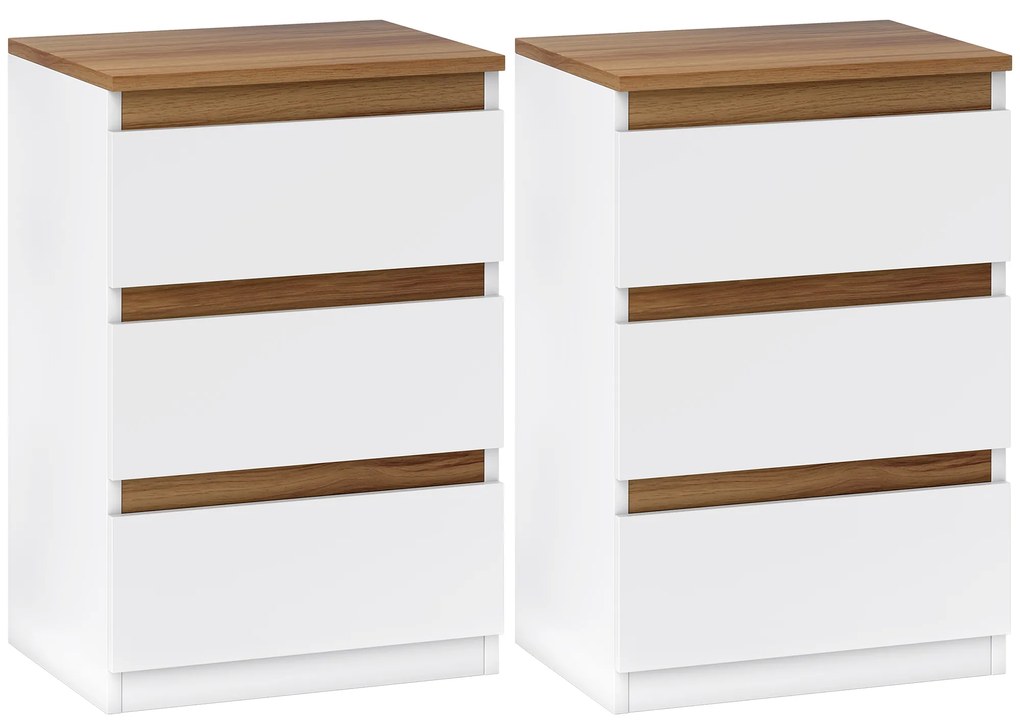 Conjunto de 2 Mesas de Cabeceira com 3 Gavetas Mesas de Cabeceira para Dormitório Estreitas 40x30x59,5 cm Branco