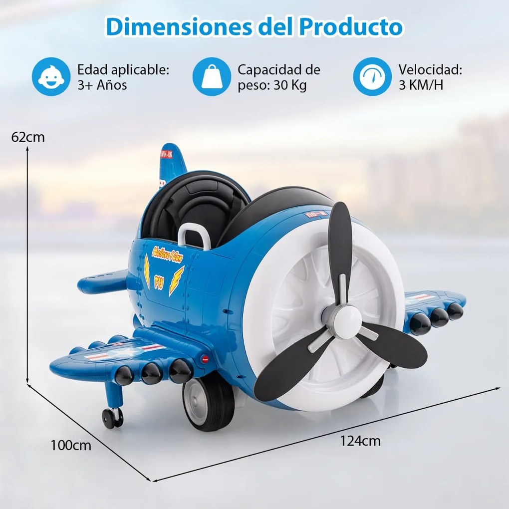 Avião elétrico para crianças com joysticks de controlo remoto Perfis aerodinâmicos dobráveis e hélice rotativa Azul