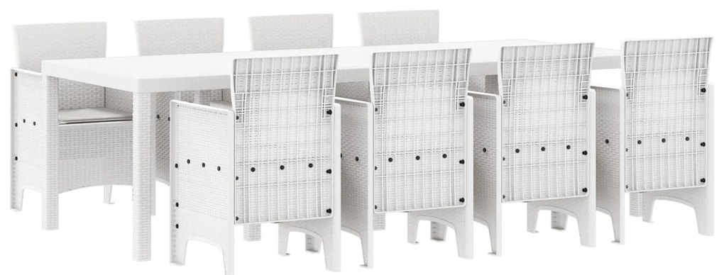 vidaXL Conjunto de Jantar para Jardim 9 pcs Branco Rattan Polt