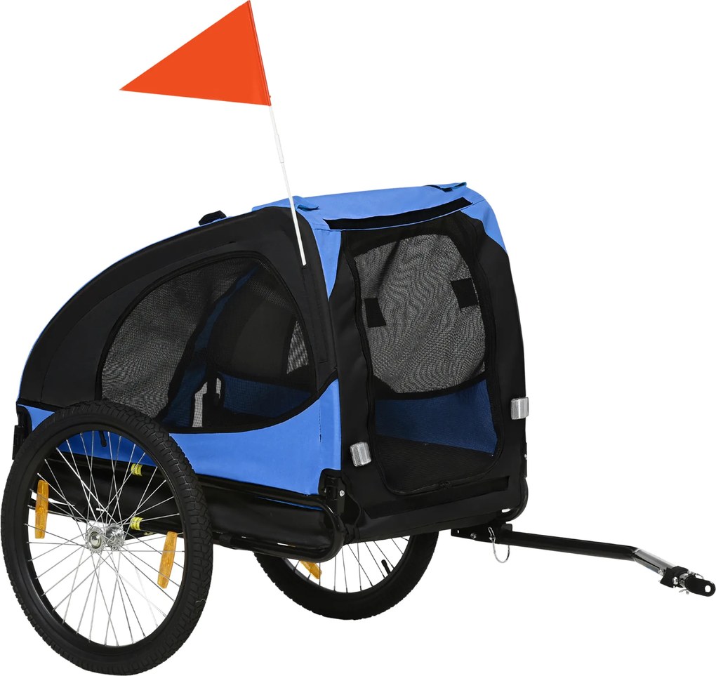 PawHut Reboque para cães, reboque de bicicleta dobrável para cães, resistente à água, Oxford, aço, 140 x 71 x 83 cm, Azul | Aosom Portugal